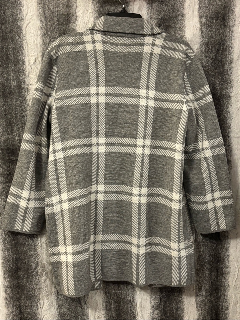 Anne Klein Gray and White Plaid Double-Breasted Jacket Pea Coat size XL - Picture 3 of 10